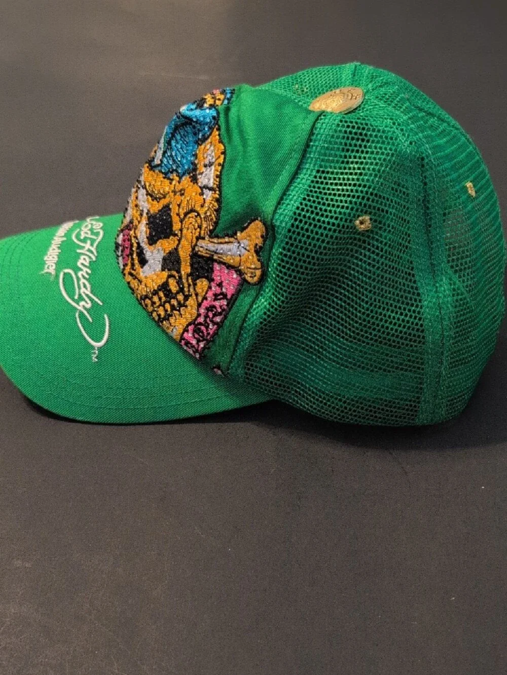 Ed Hardy Kids Green Sequin Skull Cap by Christian Audigier